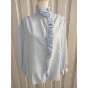 Vintage Clovis Ruffin Blouse Top Ruffled XL?  Light Blue